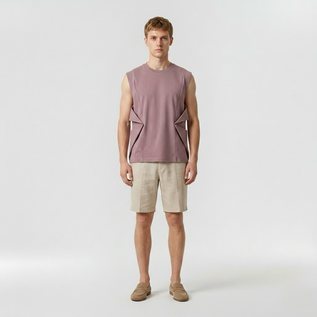 Folded Panel Sleeveless Tee