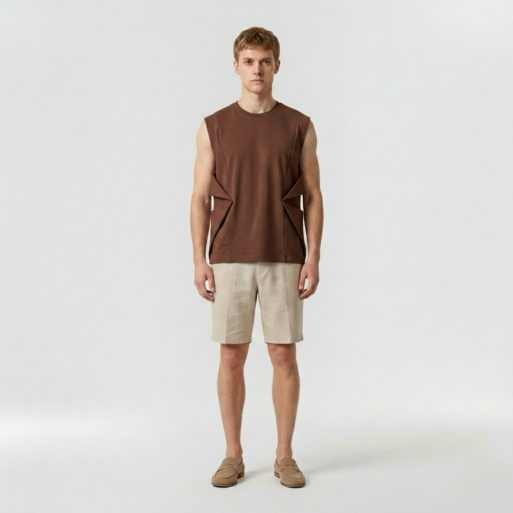 Folded Panel Sleeveless Tee