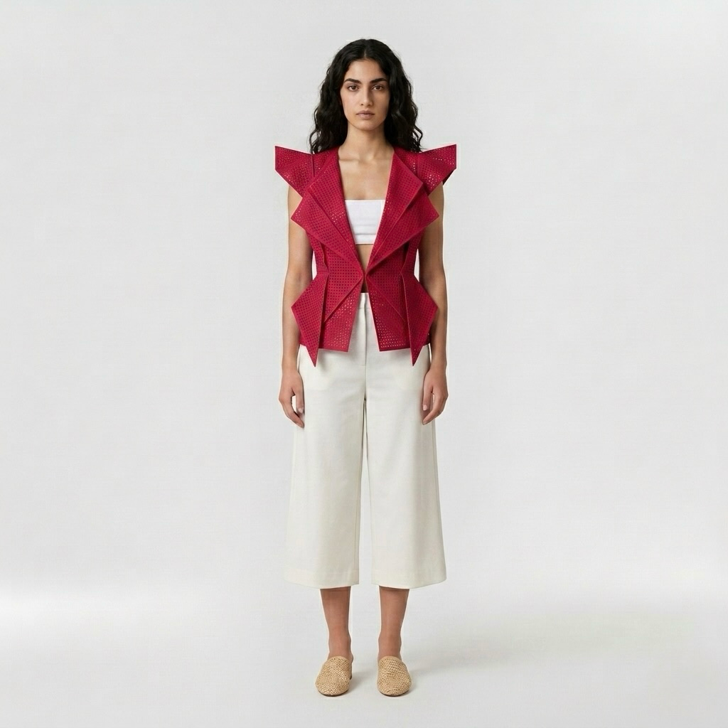 Sculptural Ruffle Waterfall Vest