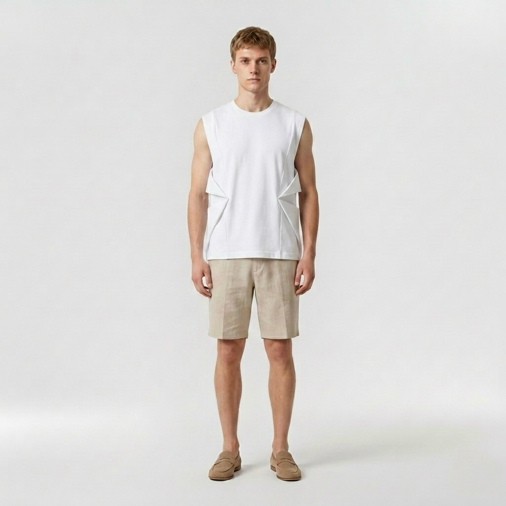 Folded Panel Sleeveless Tee