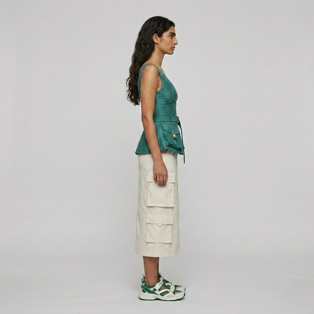 Corset Zip Cargo Peplum Top
