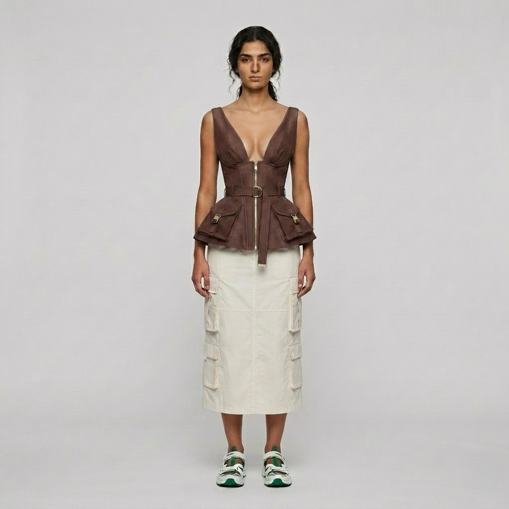 Corset Zip Cargo Peplum Top