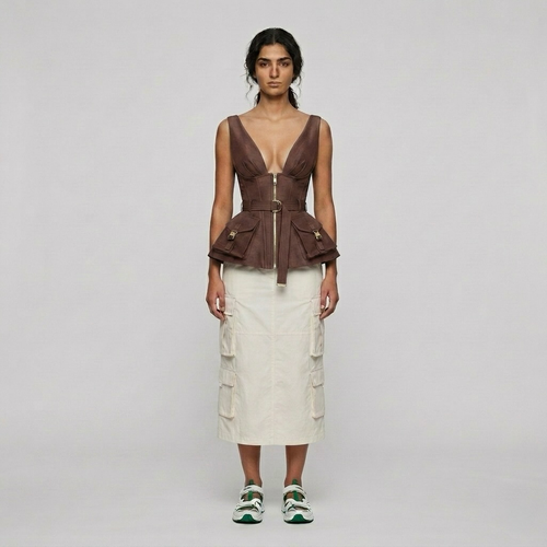 Corset Zip Cargo Peplum Top