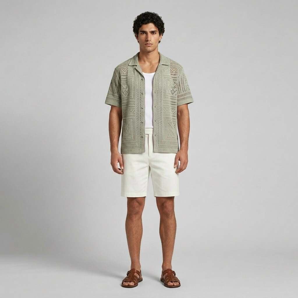 Openwork Geo Camp Shirt