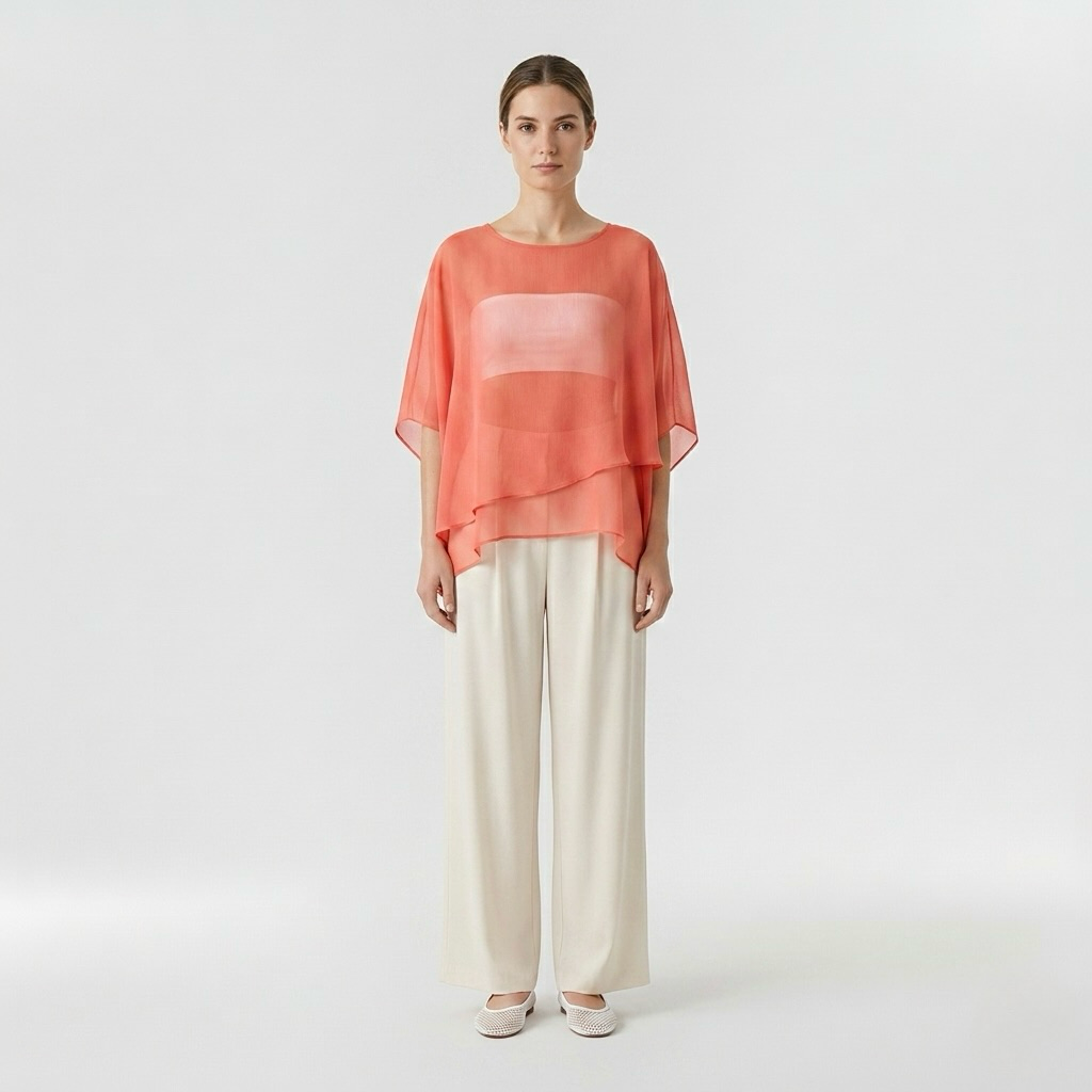 Layered Sheer Cape Blouse
