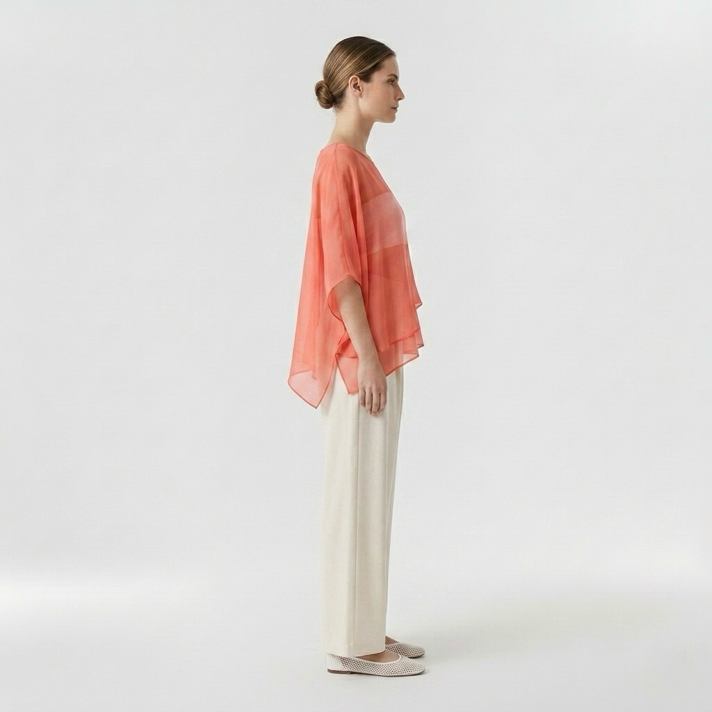Layered Sheer Cape Blouse