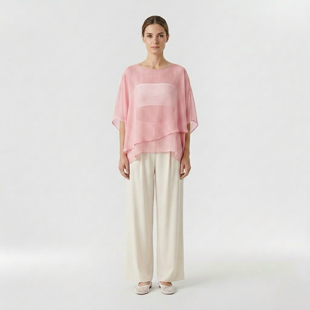 Layered Sheer Cape Blouse