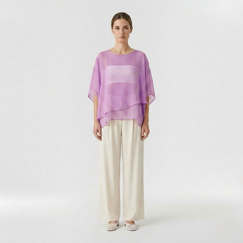 Layered Sheer Cape Blouse