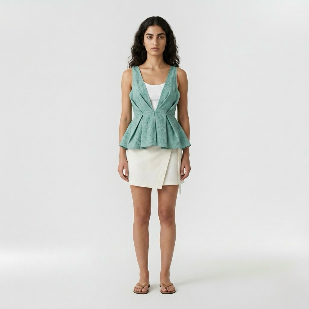 Panelled V-Neck Peplum Top