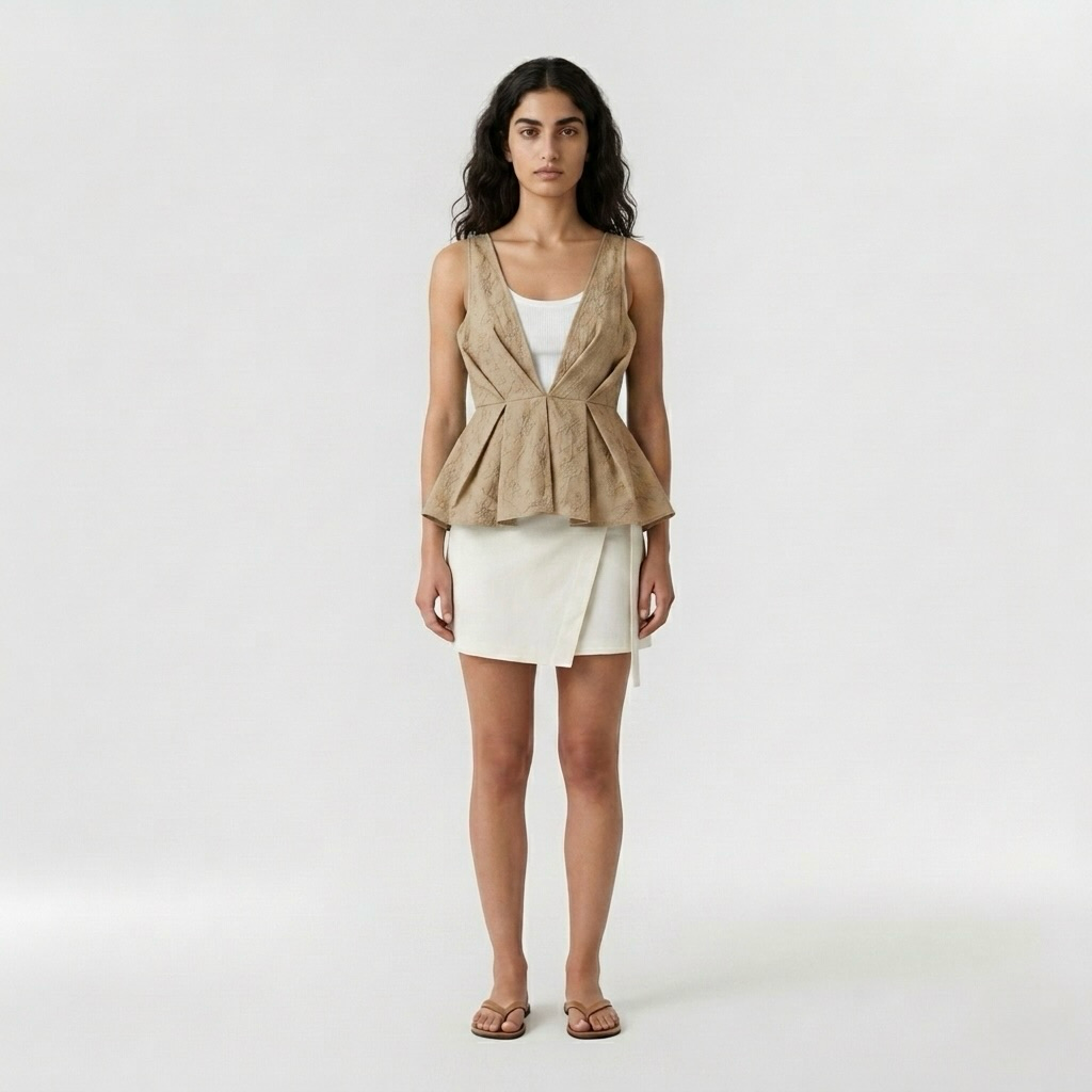 Panelled V-Neck Peplum Top