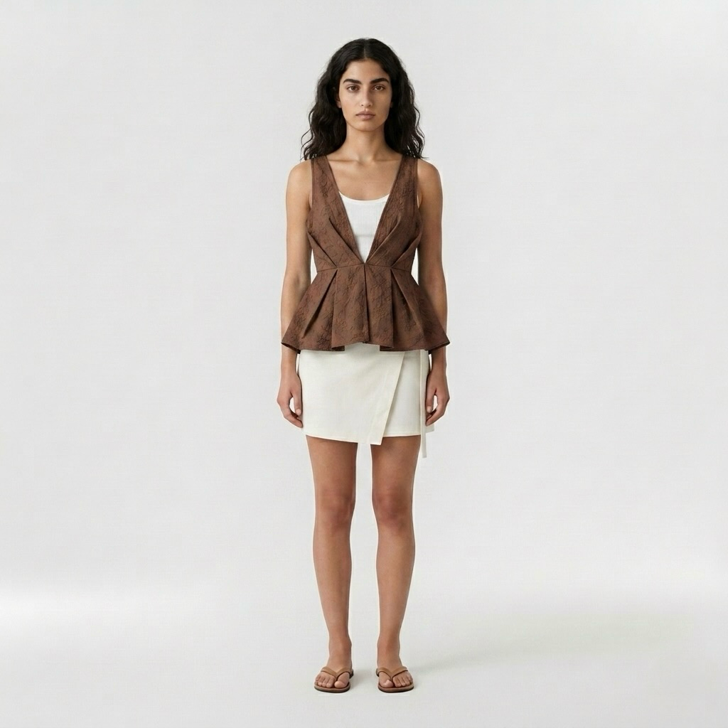Panelled V-Neck Peplum Top