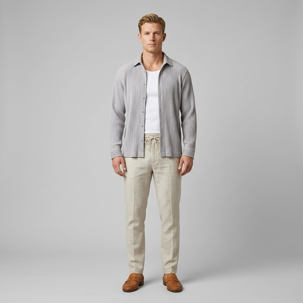 Pleated-Texture Casual Shirt