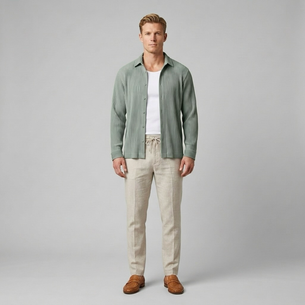 Pleated-Texture Casual Shirt