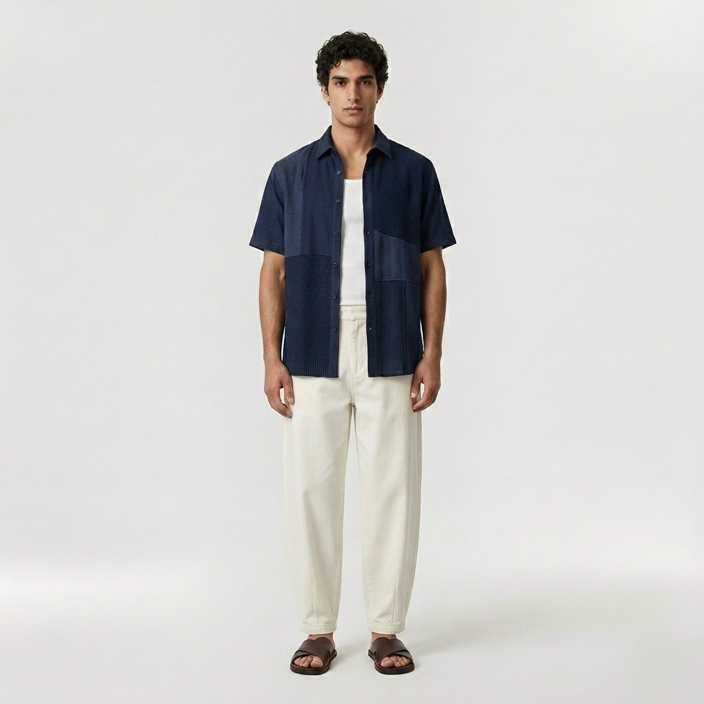 Contrast-Panel Camp Shirt