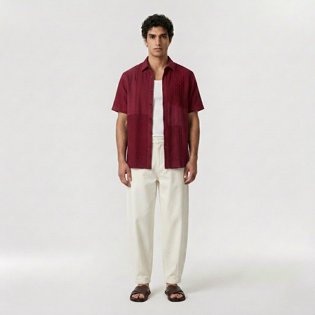 Contrast-Panel Camp Shirt