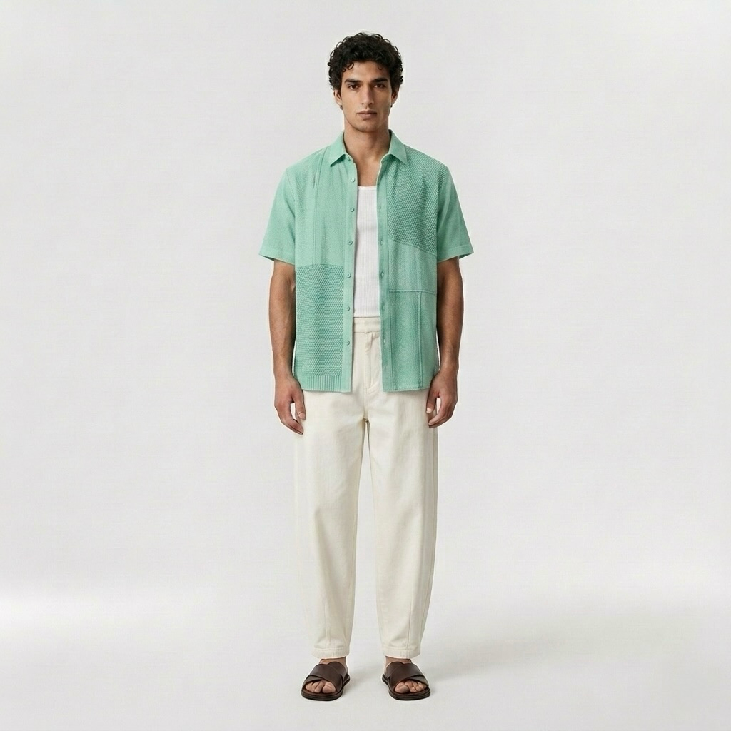 Contrast-Panel Camp Shirt
