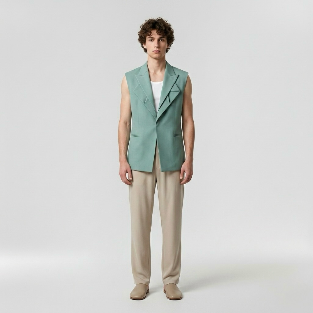 Oversized-Lapel Sleeveless Blazer