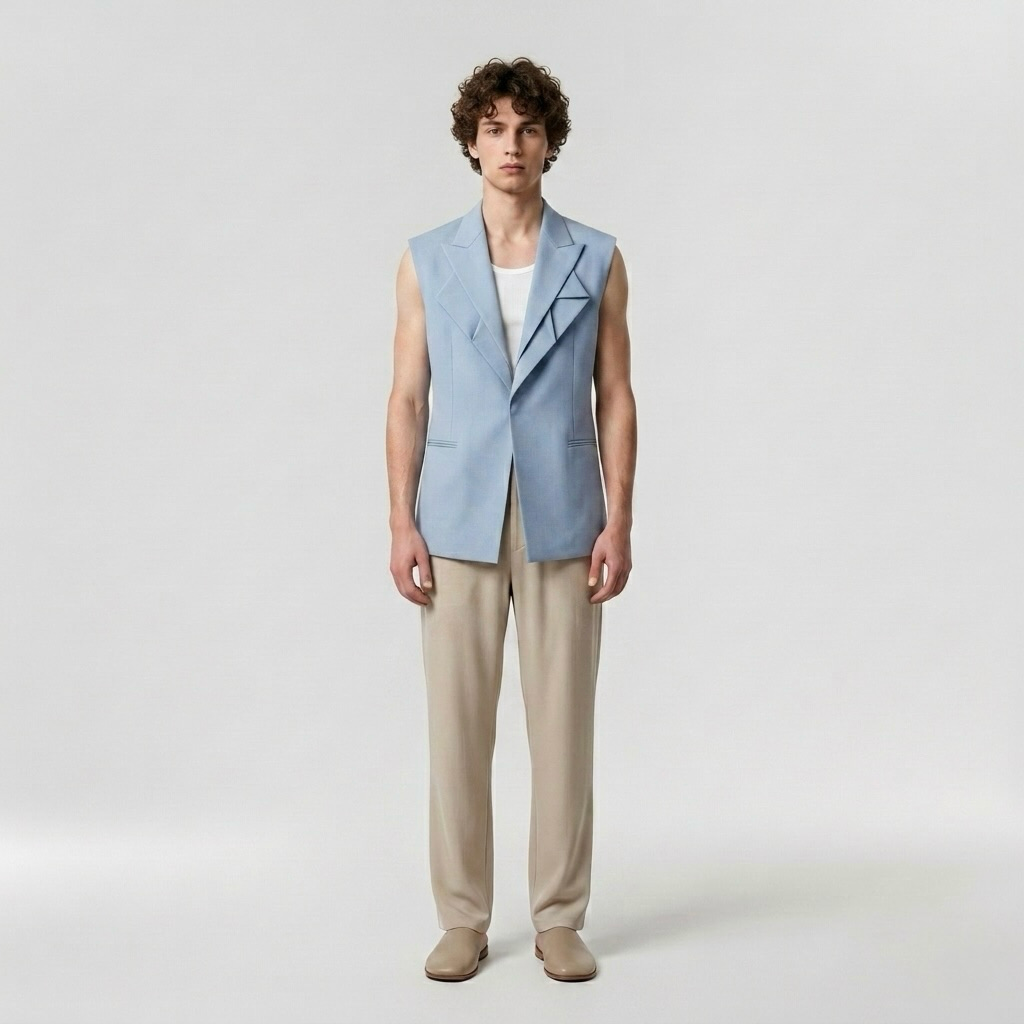 Oversized-Lapel Sleeveless Blazer