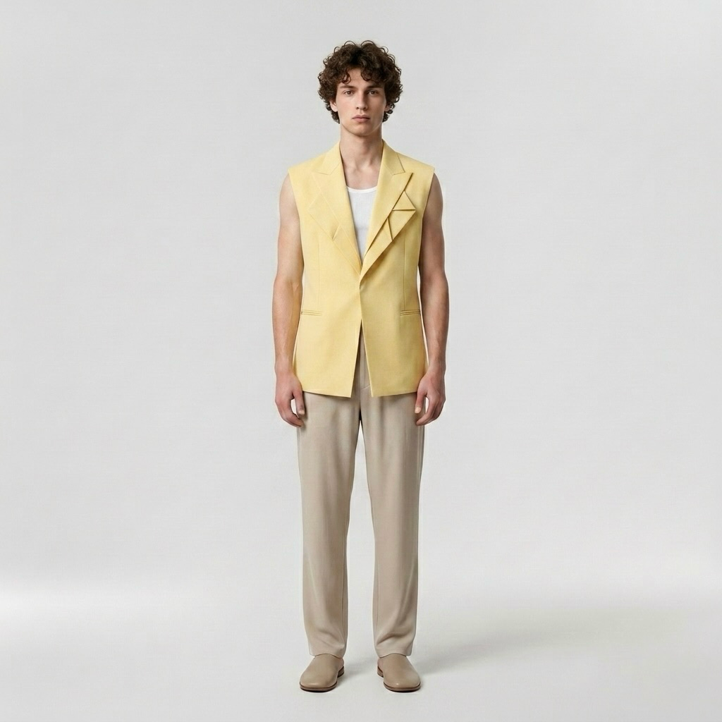Oversized-Lapel Sleeveless Blazer