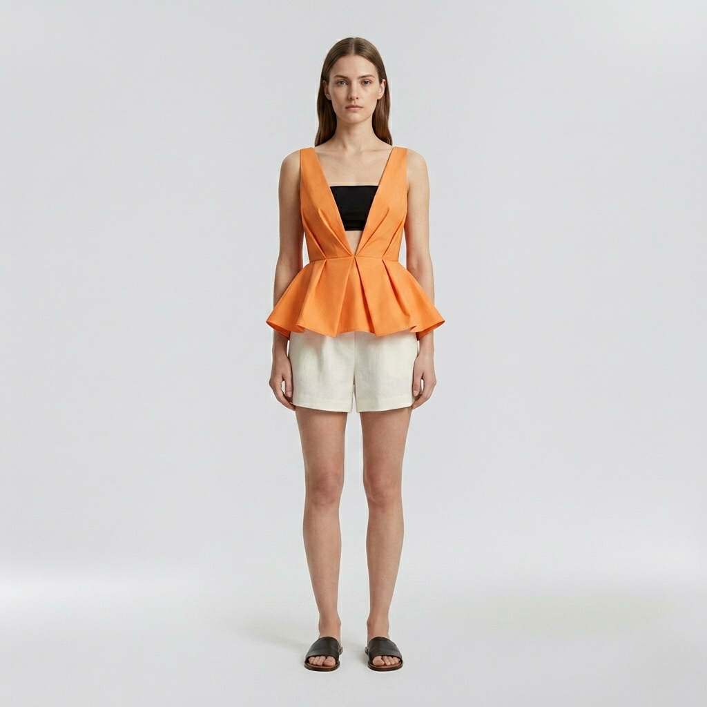 Plunge-Neck Sculpted Peplum Top
