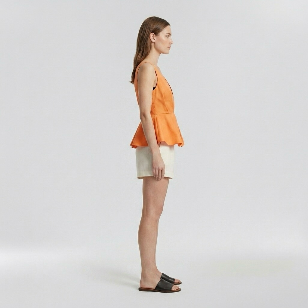 Plunge-Neck Sculpted Peplum Top