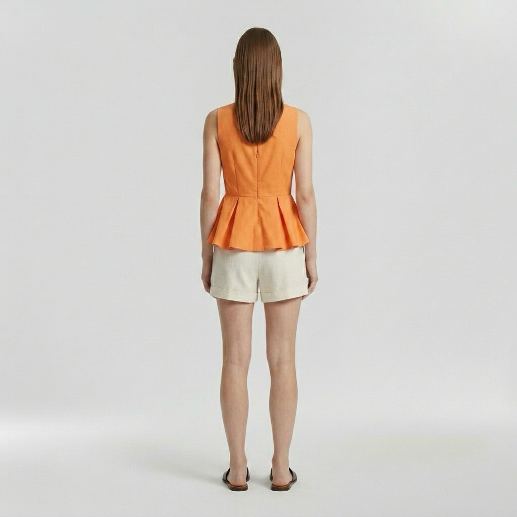 Plunge-Neck Sculpted Peplum Top