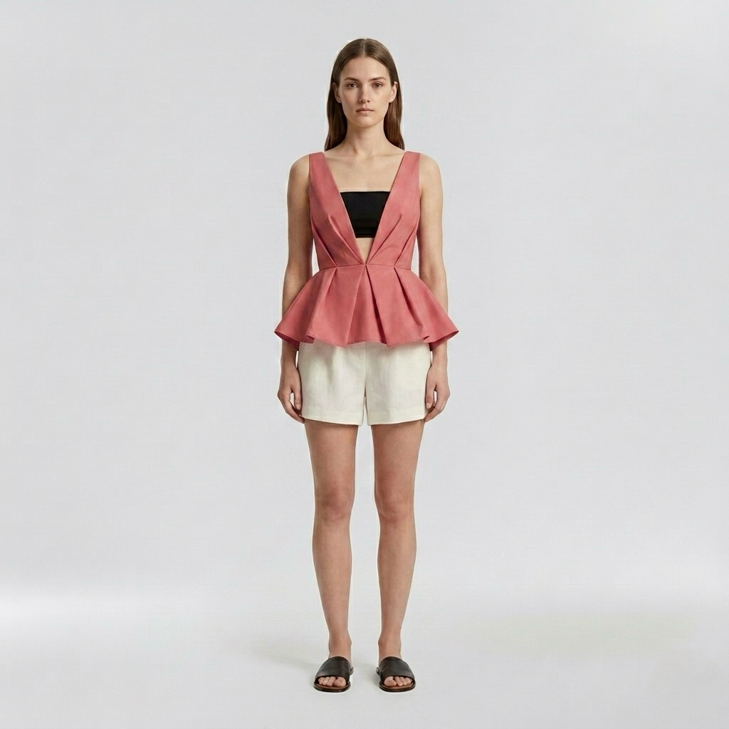 Plunge-Neck Sculpted Peplum Top