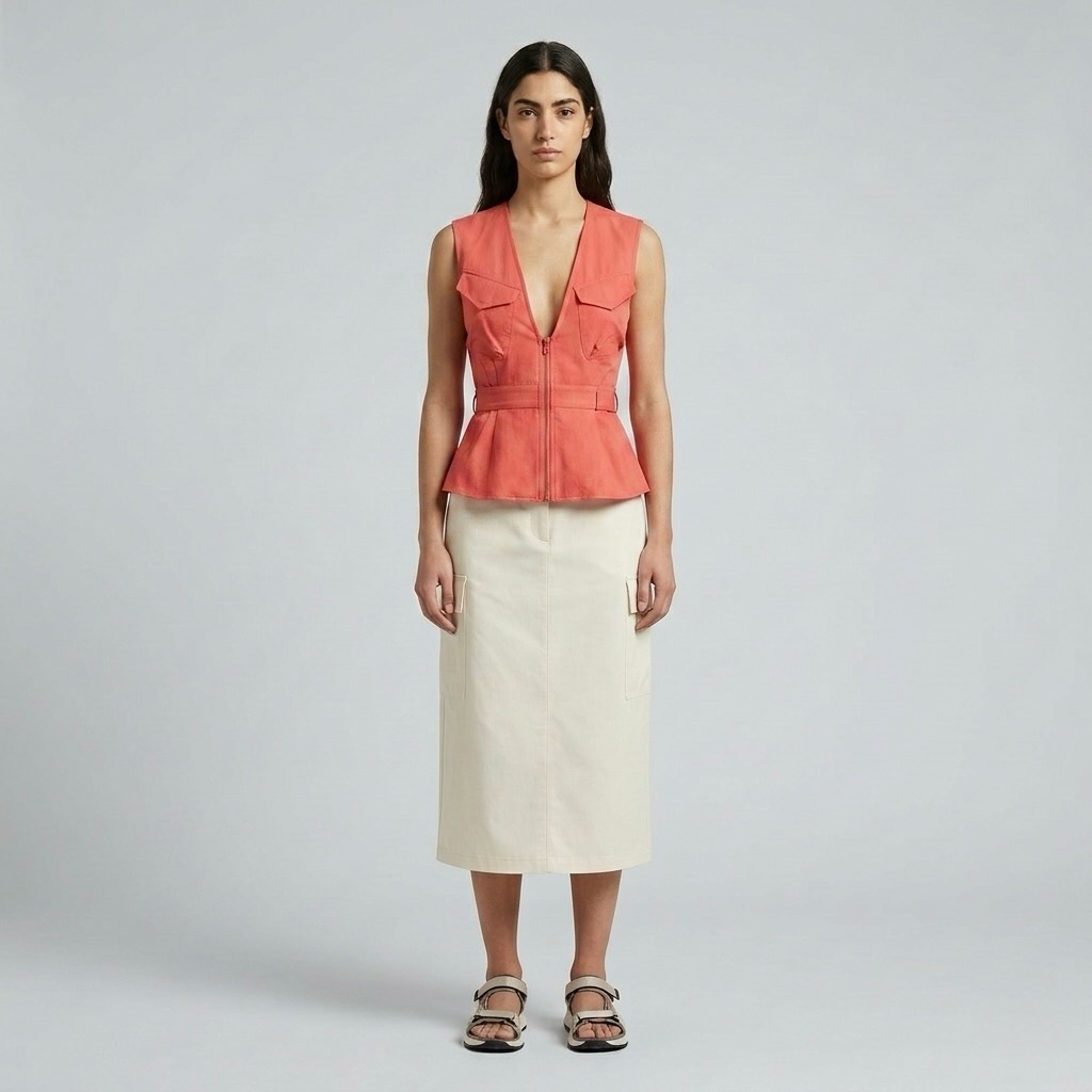 Zip-Front Peplum Utility Vest