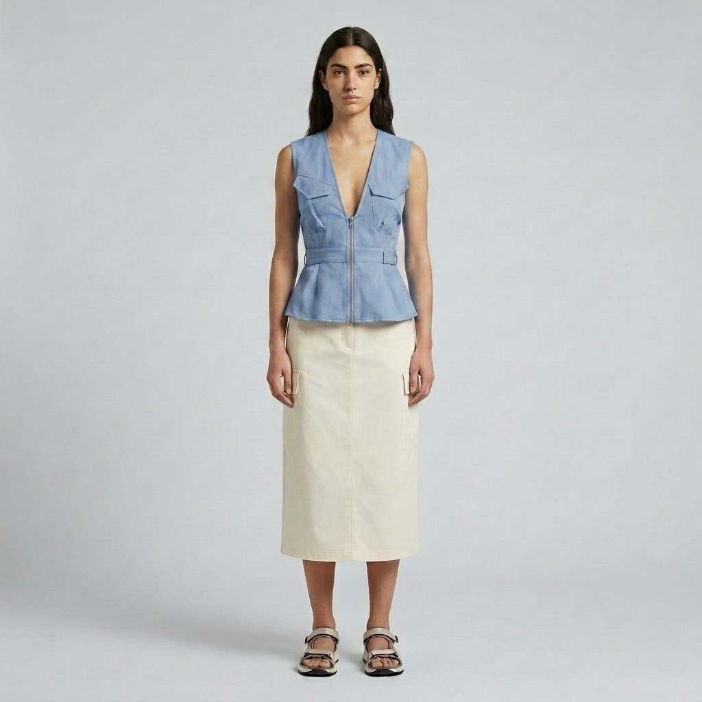Zip-Front Peplum Utility Vest