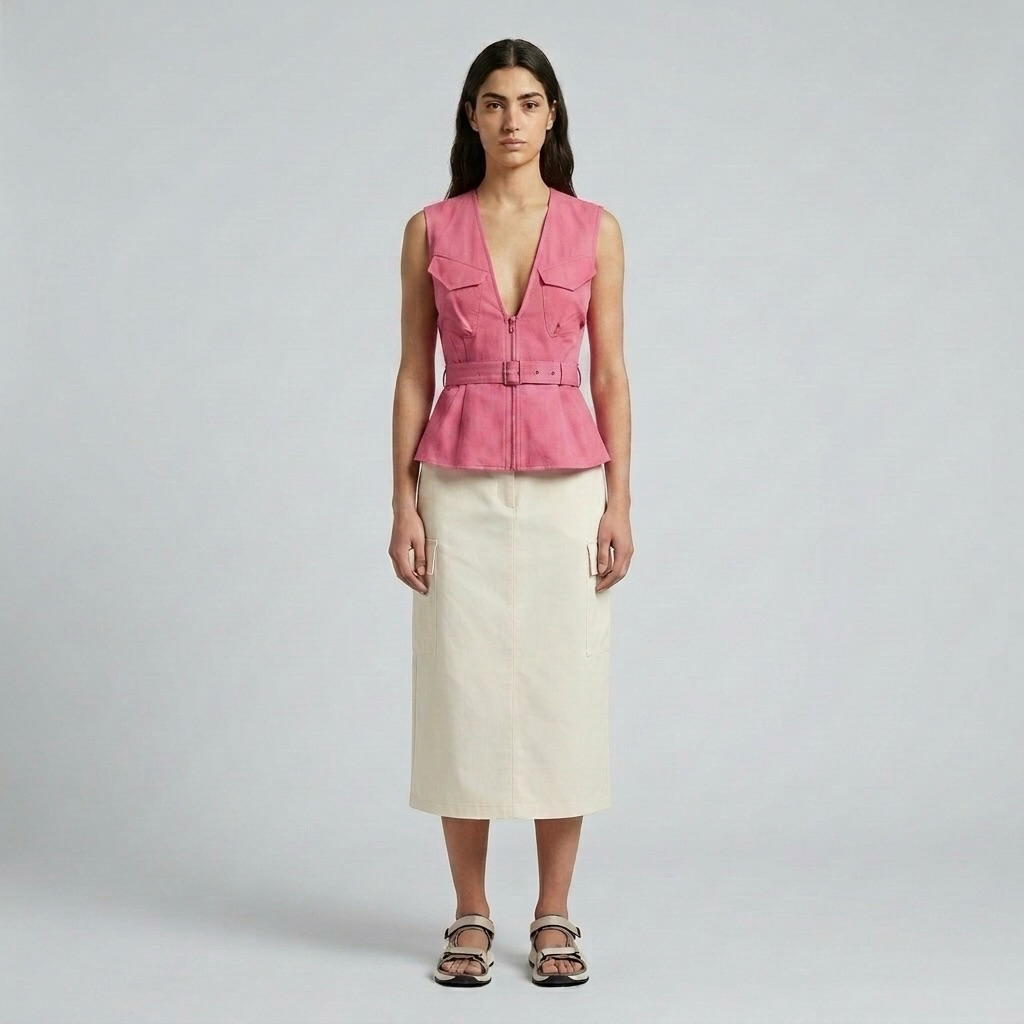 Zip-Front Peplum Utility Vest