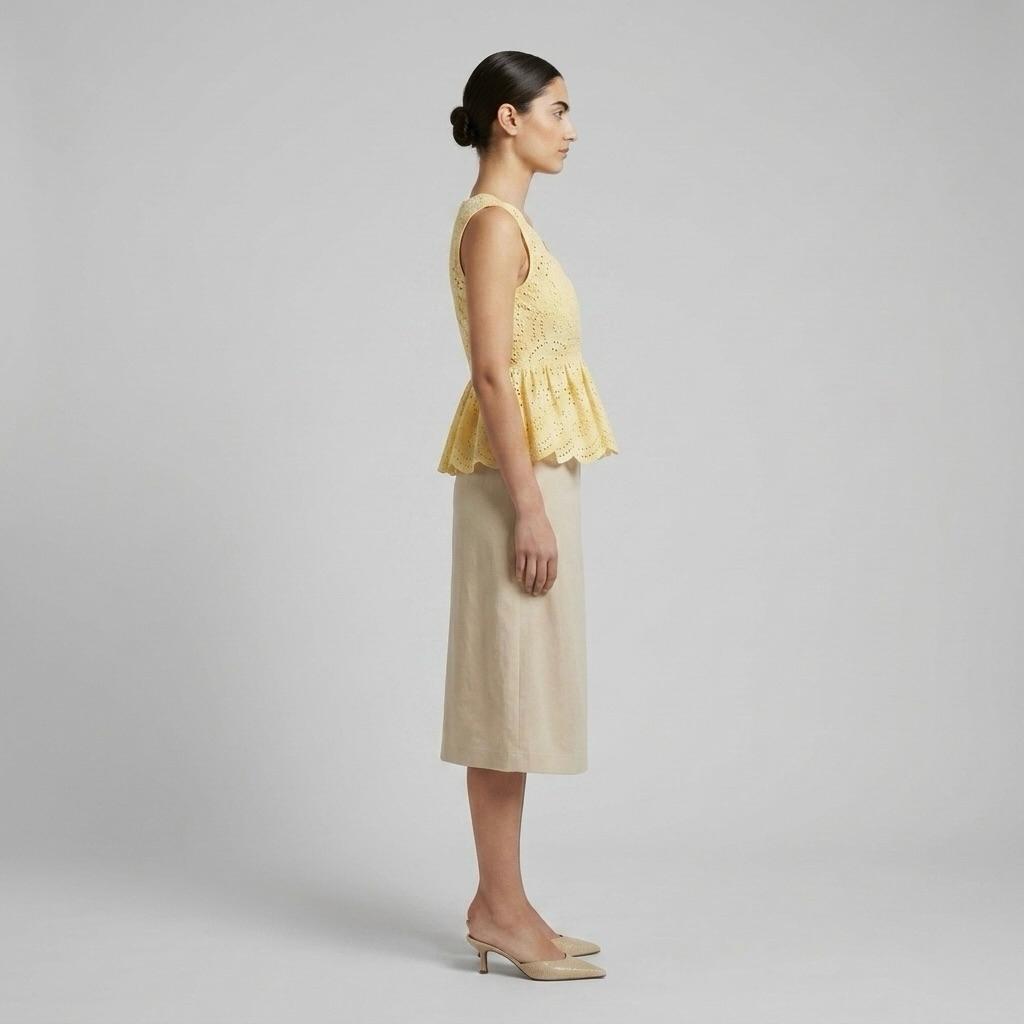 Scallop-Edge Broderie Peplum Top