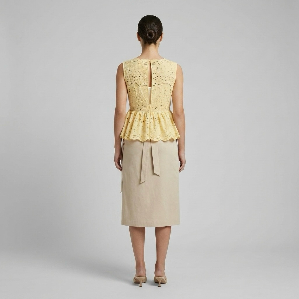 Scallop-Edge Broderie Peplum Top
