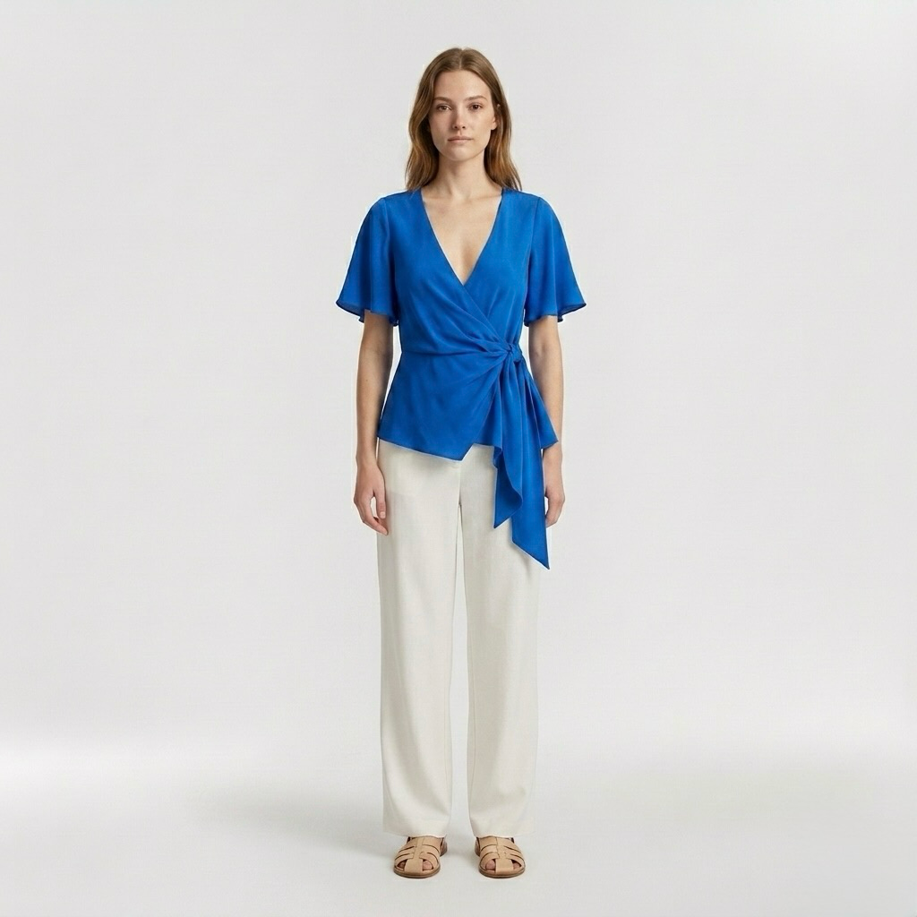 Tie-Waist Flutter Wrap Top