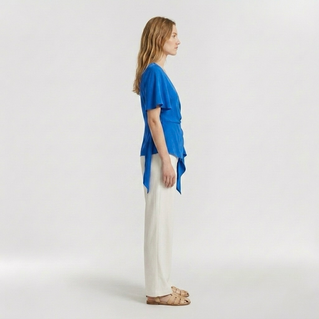 Tie-Waist Flutter Wrap Top