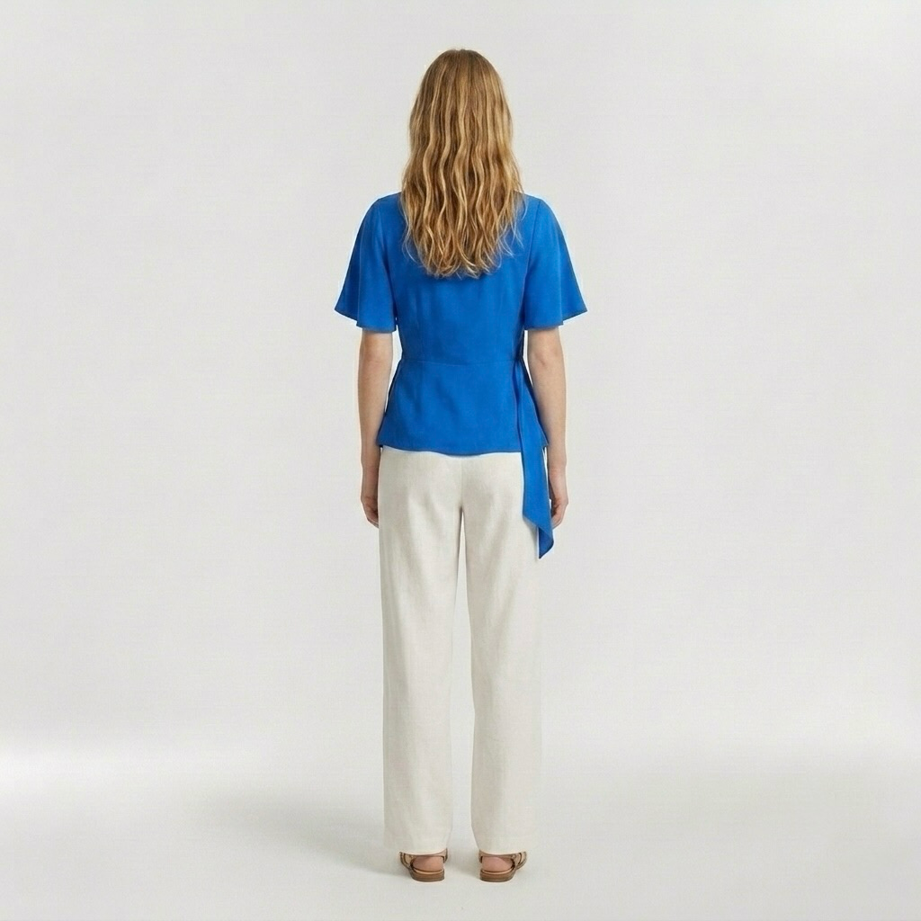 Tie-Waist Flutter Wrap Top