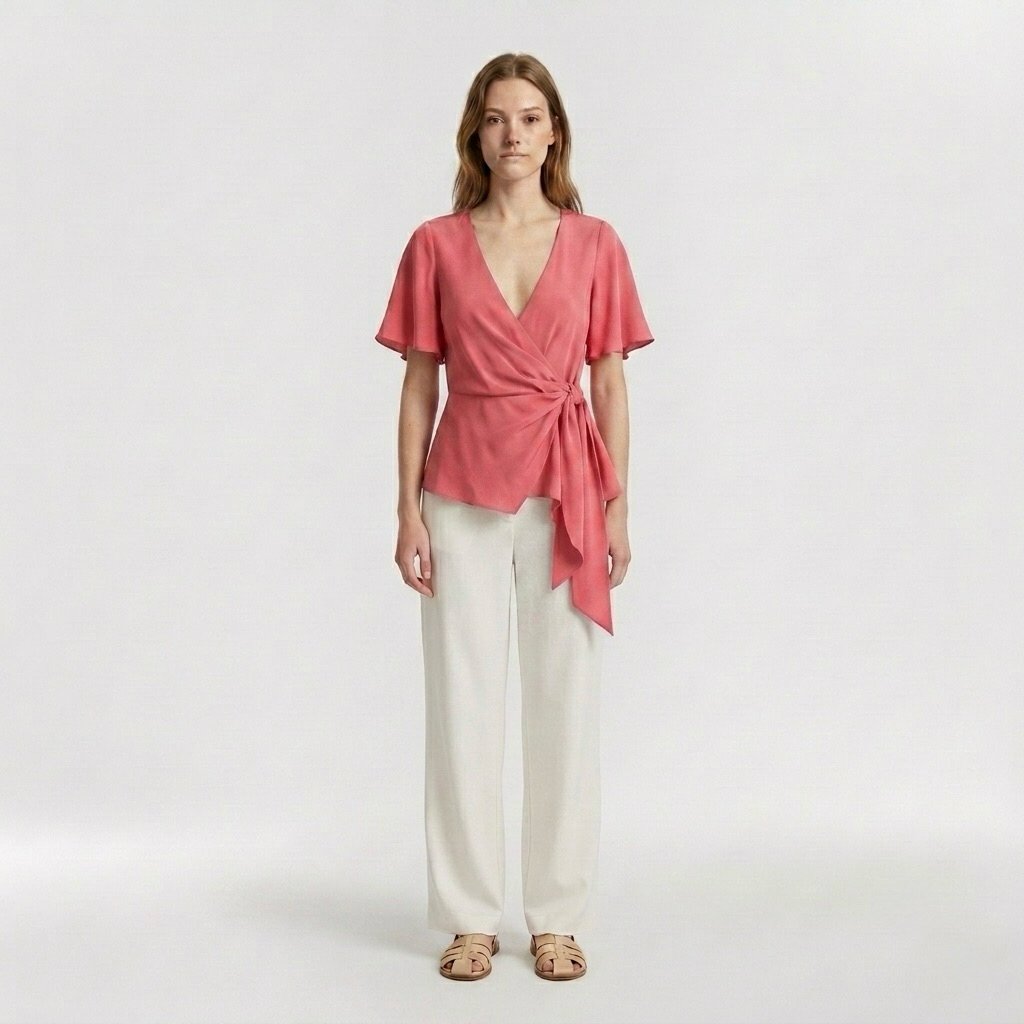 Tie-Waist Flutter Wrap Top