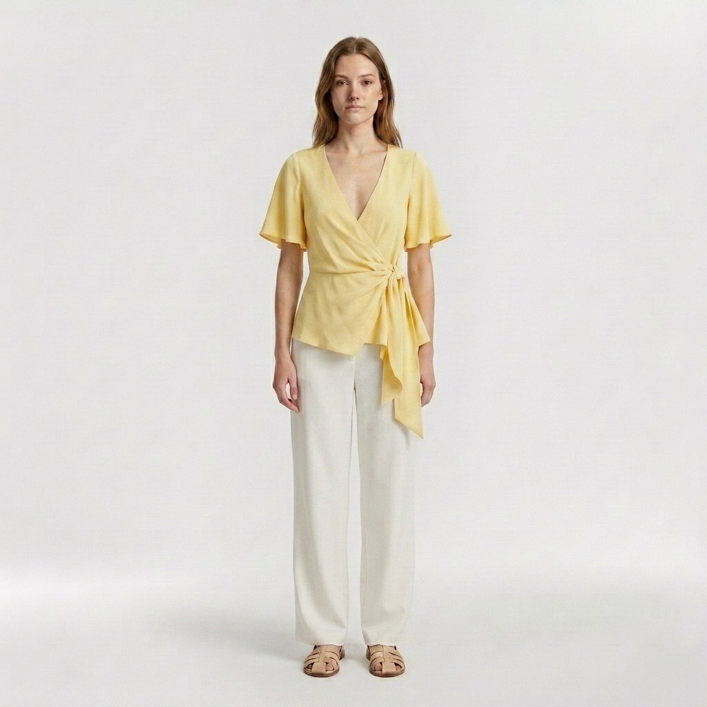 Tie-Waist Flutter Wrap Top