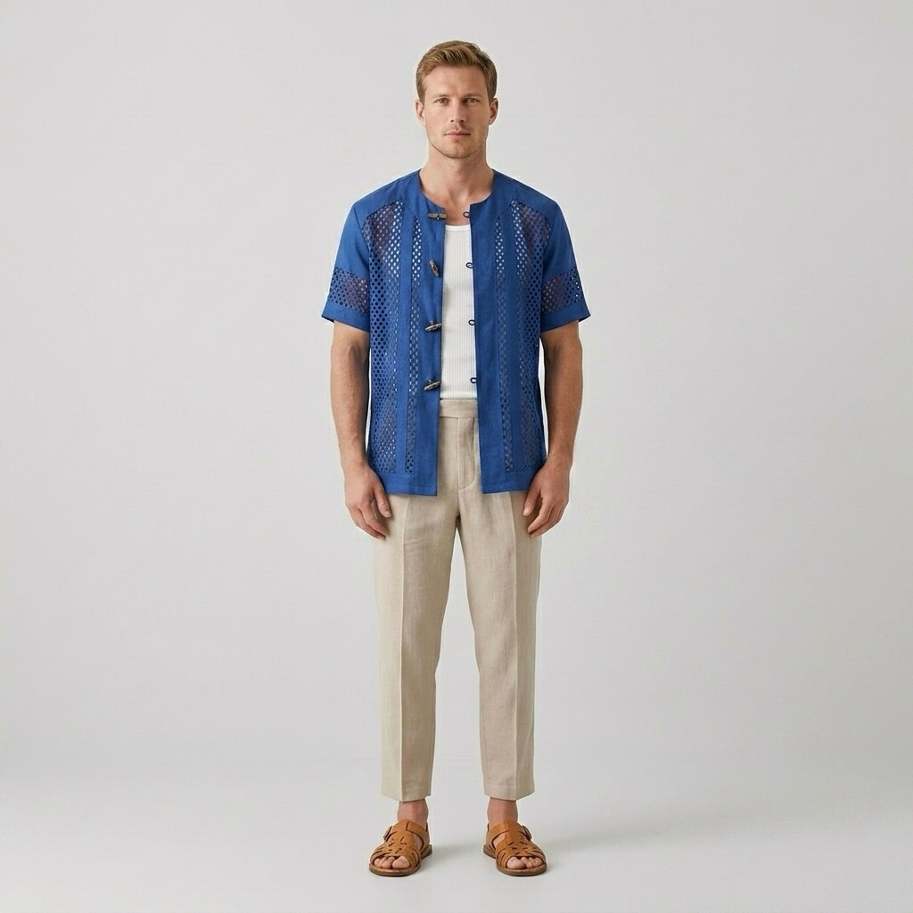 Toggle-Front Mesh Shirt