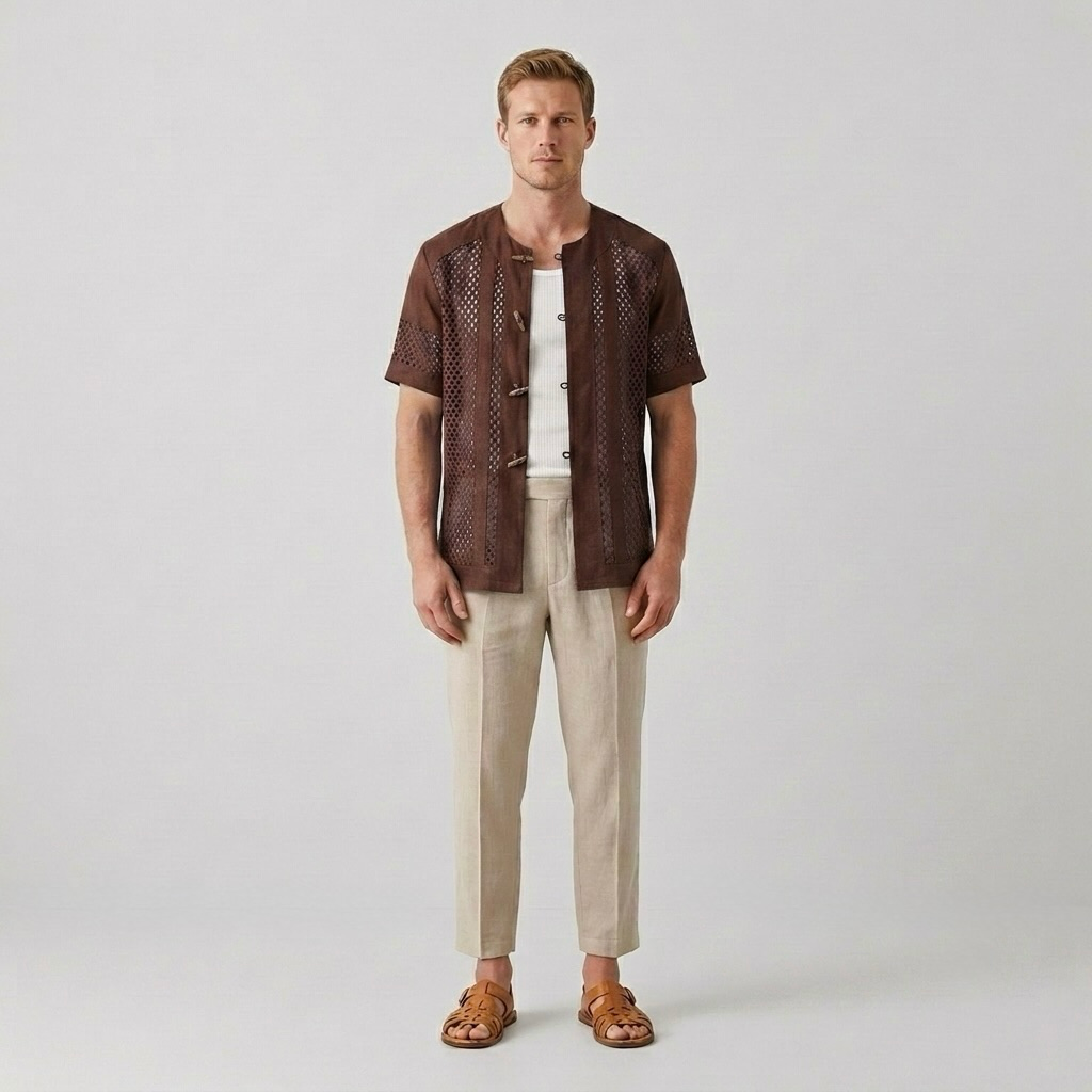 Toggle-Front Mesh Shirt