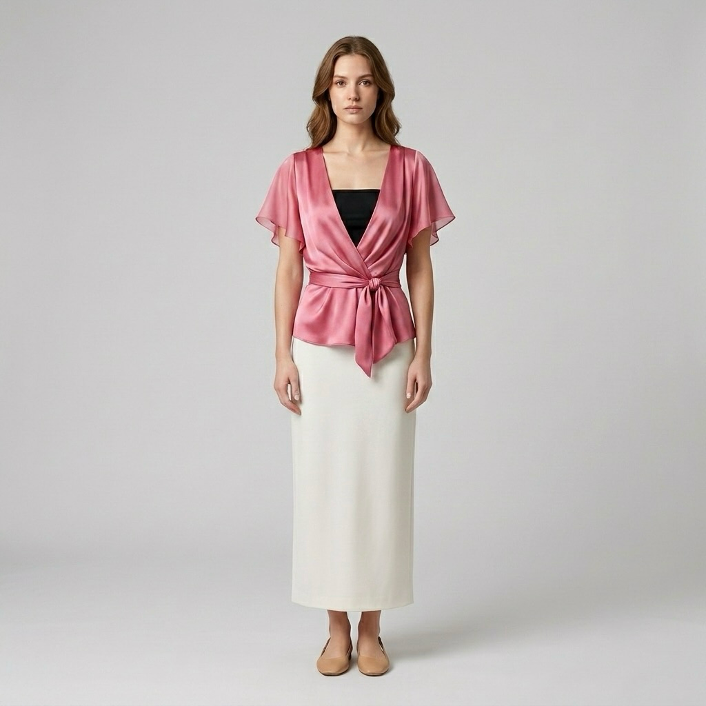 Tie-Wrap Satin Blouse