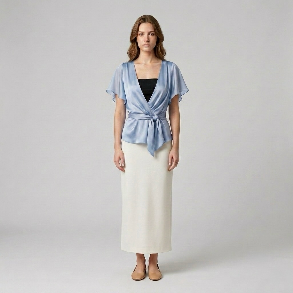 Tie-Wrap Satin Blouse