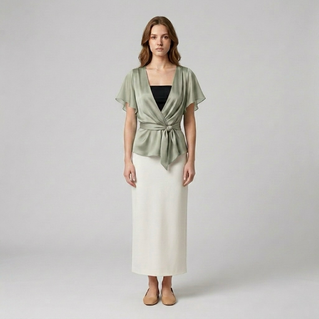 Tie-Wrap Satin Blouse