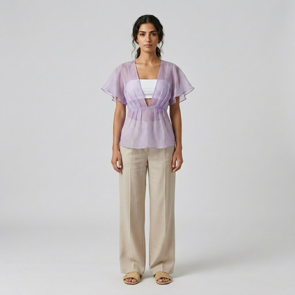 Semi-Sheer Flutter Blouse