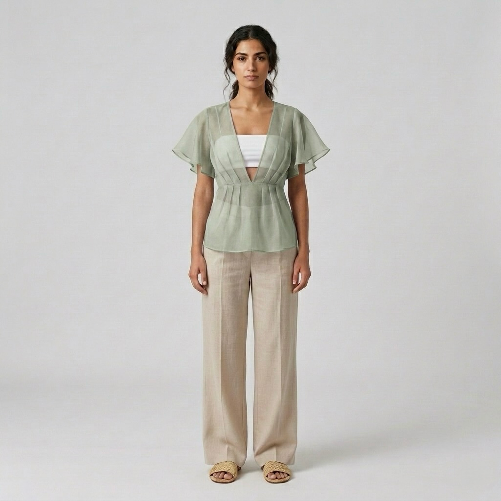 Semi-Sheer Flutter Blouse
