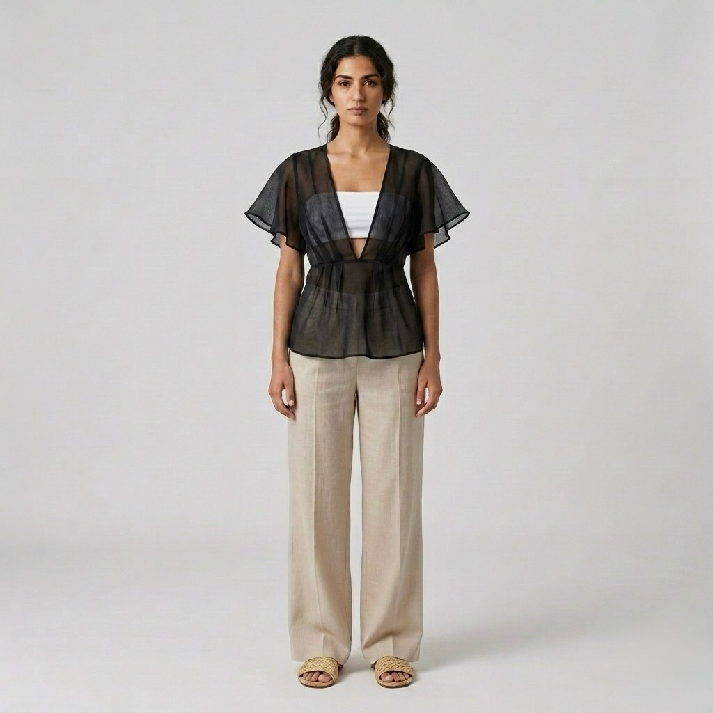 Semi-Sheer Flutter Blouse