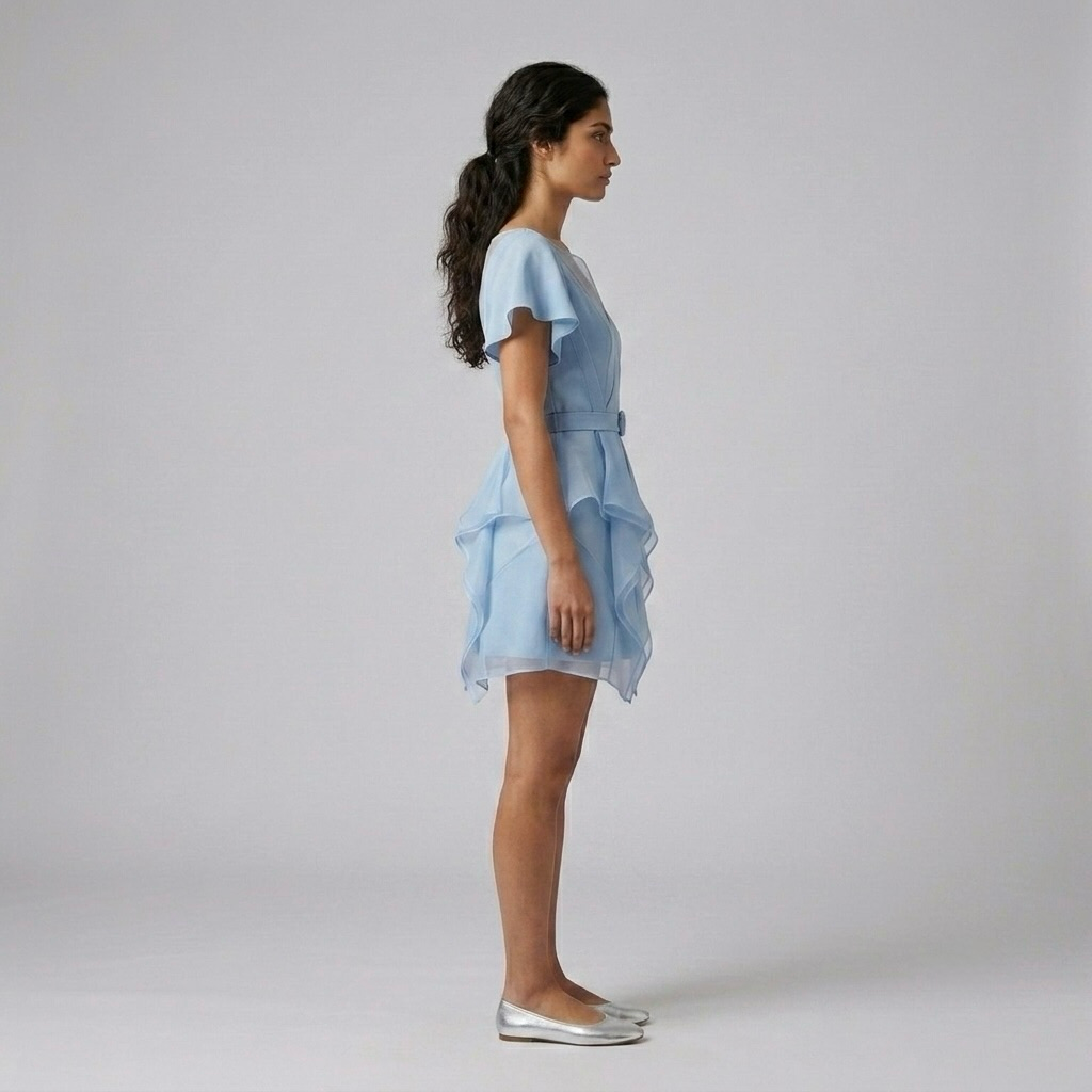Cascade-Hem Belted Mini Dress