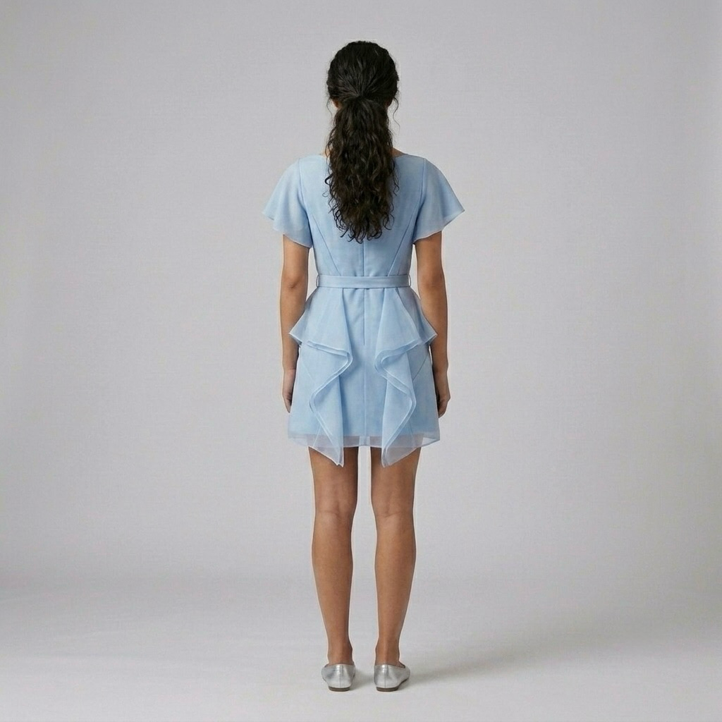 Cascade-Hem Belted Mini Dress