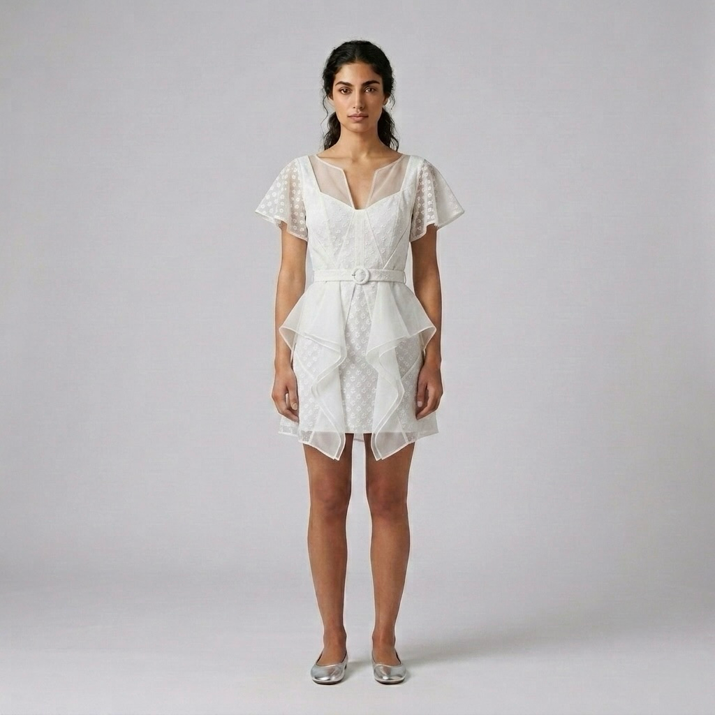 Cascade-Hem Belted Mini Dress